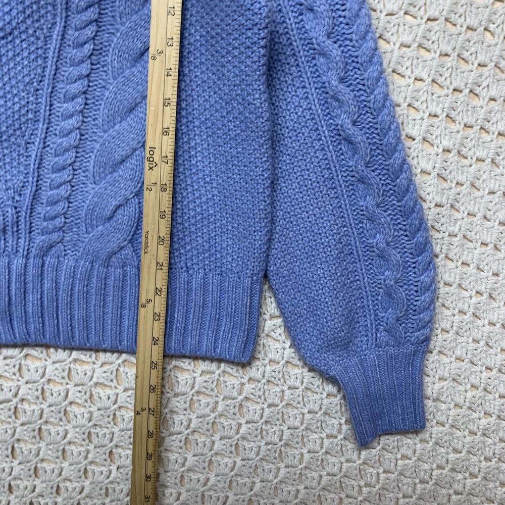 Talbots Balloon Sleeve Cable Knit Sweater Women Sz L Blue Wool Blend Crew Neck - Picture 9 of 11
